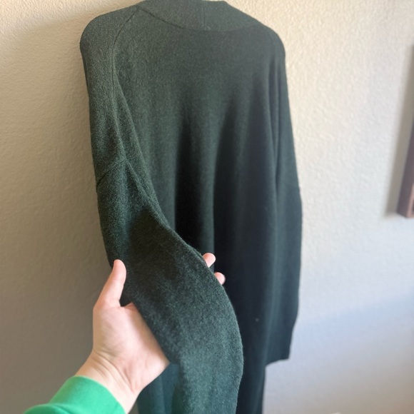 Open Front Long Green Cozy Merino Wool Blend Cardigan - Comfy Layering 1X - Picture 7 of 9